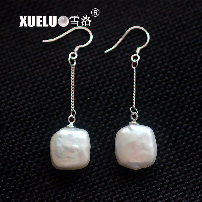 Long Line Square Baroque Genuine Cultured Freshwater Pearl Earrings (XL140080)