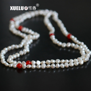 7-8mm AAA Quality White Long Baroque White Freshwater Pearl Necklace(XL120098)