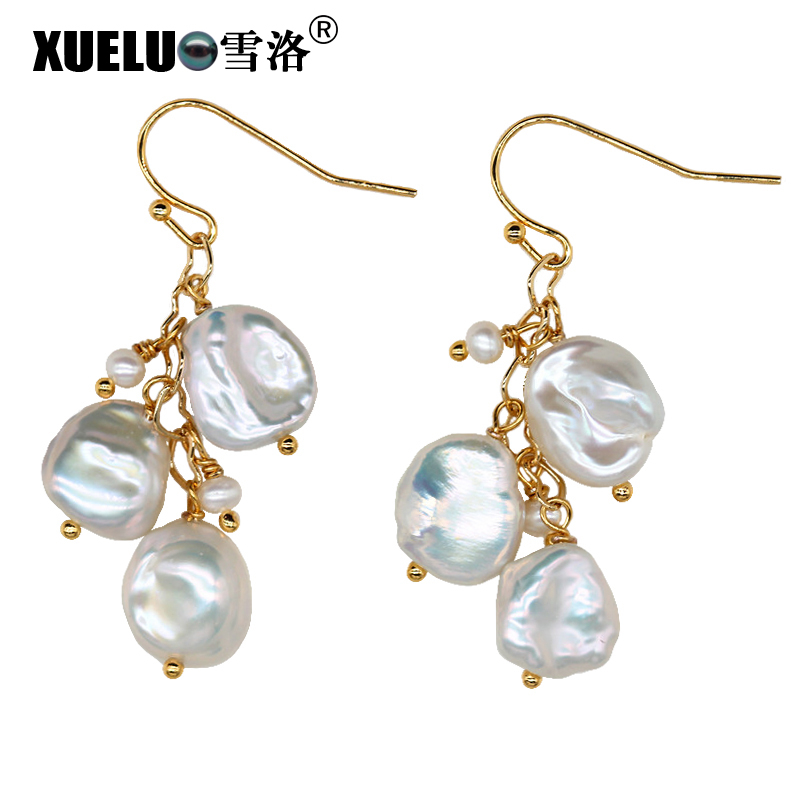 Fashionable Keshi Baroque Chinese Cultured Freshwater Drop Pearl Earrings (XL140193)