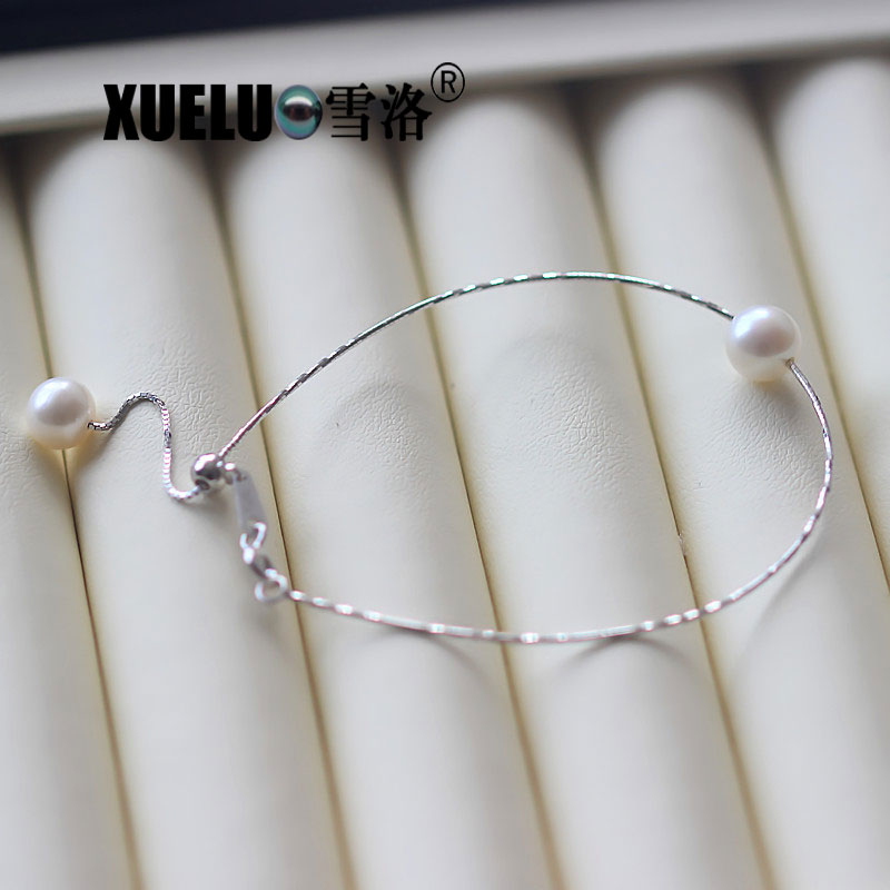 925 Sterling Silver Fashion Round Natutral Chinese Cultured Freshwater Pearl Bracelet (XL150104)