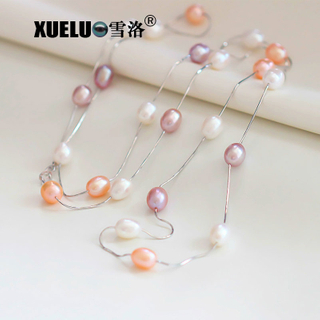 Sterling Silver Jewelry 90cm Long Cultured Freshwater Pearl Necklace (XL120055)