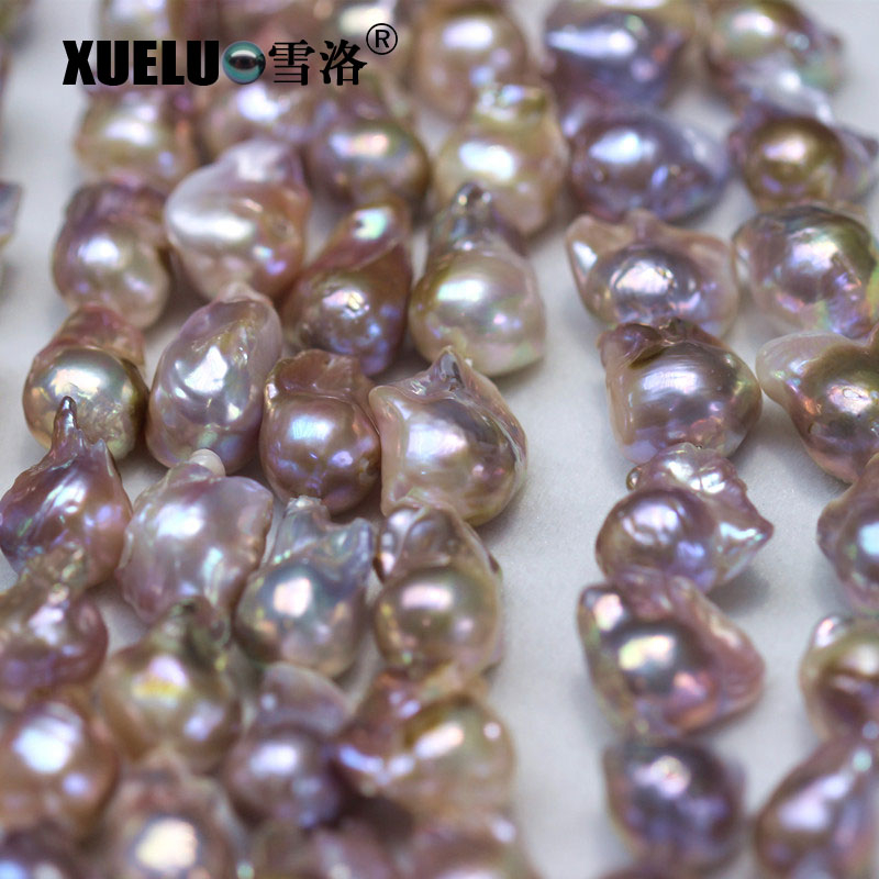 14-16mm AAA Quality White Natural Cultured Freshwater Nucleated Baroque Pearl Strings (XL190002)