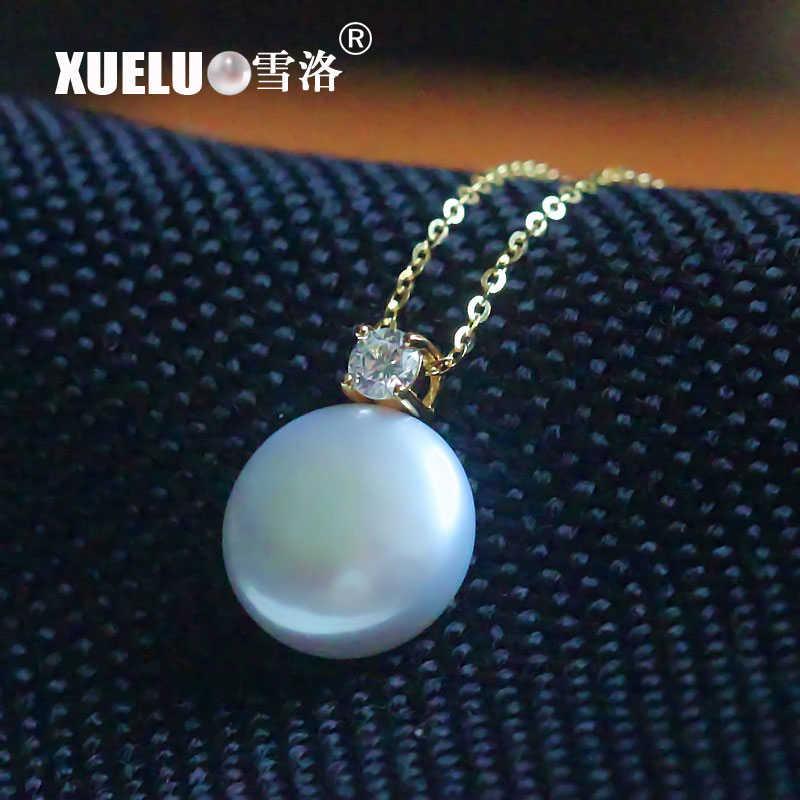 925 Sterling Silver Baby Blue Coin shape Freshwater Pearl Pendant Necklace（XL120020)