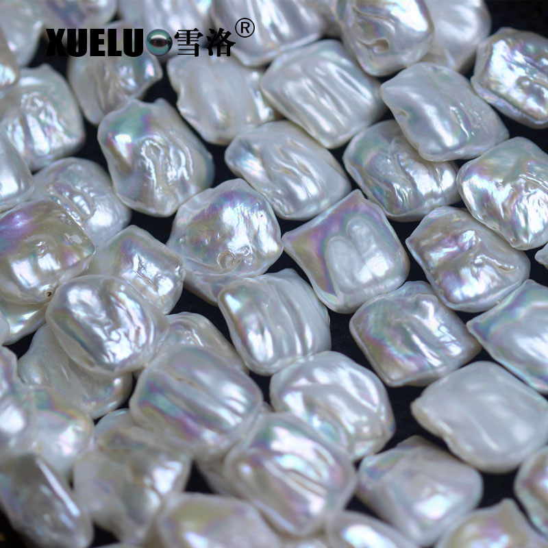 Good Quality Natural White Cultured Baroque Square Shape Freshwater Pearl Strings (XL190005)