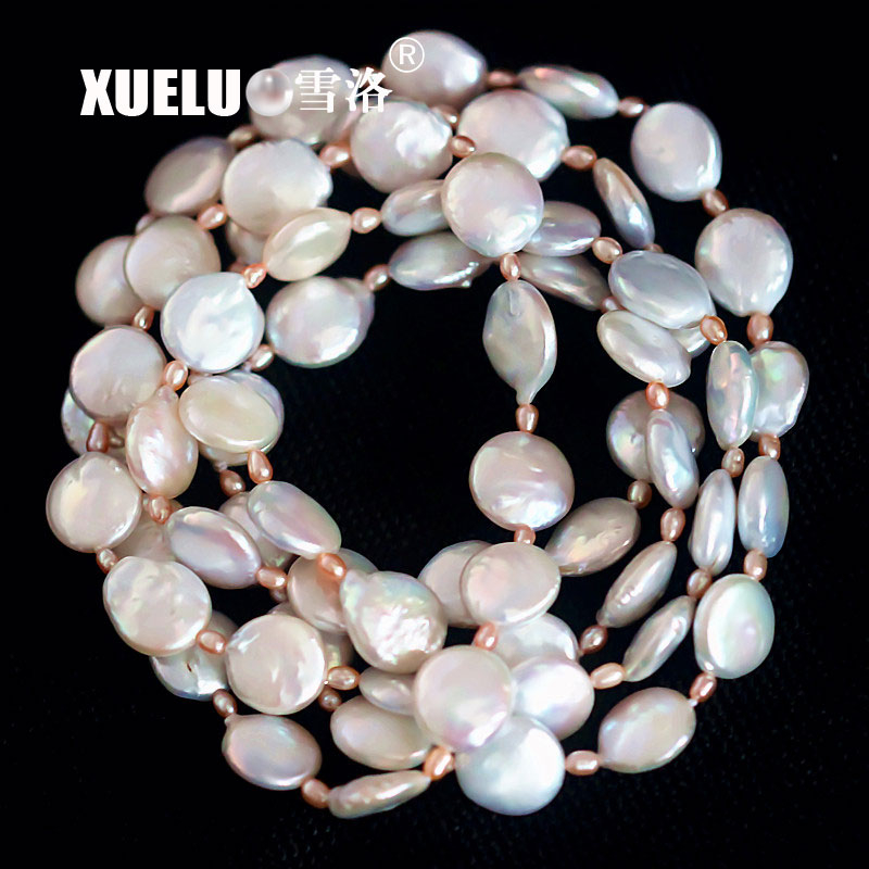 Fashion Long Coin Shape Freshwater Pearl Necklace(XL120031)
