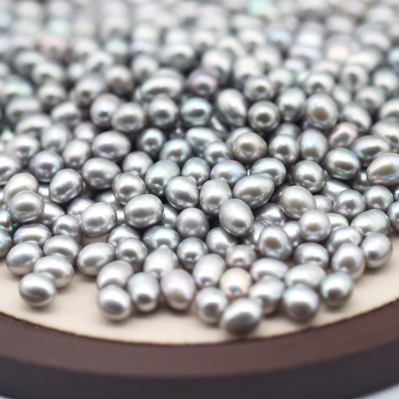 Rice/Oval Shape Light Grey Fresh Water Loose Pearls (XL110058)
