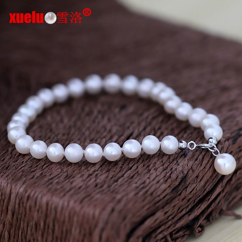 5-6mm AAA Quality Round Genuine Natural Cultured Freshwater Pearl Bracelet(XL150006)