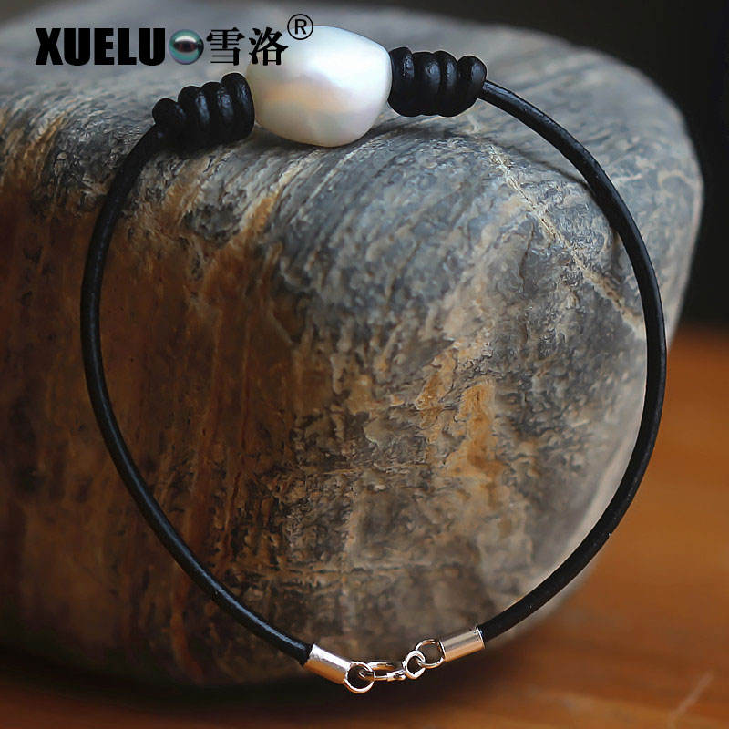 Real Leather Natural Genuine Cultured Freshwater Baroque Pearl Bracelet(XL150009)