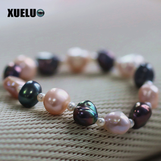 Stretch Multicolor Baroque Natural Real Cultured Freshwater Pearl Bracelet(XL150004)