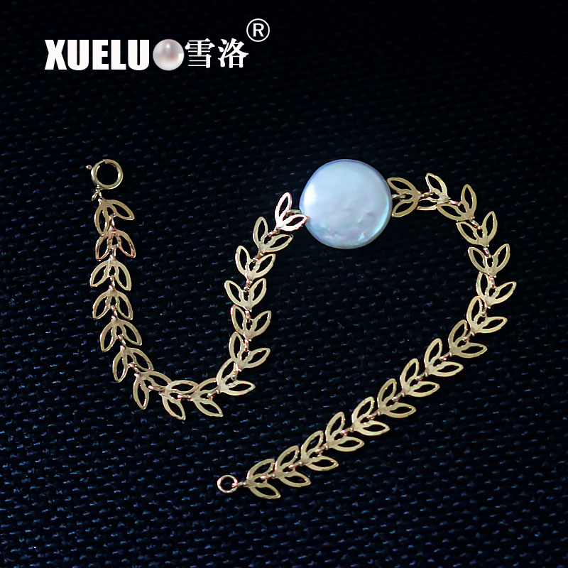 Fashion Real Natural Cultured Freshwater Coin Baroque Pearl Bracelet(XL150011)