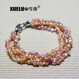 3-4mm Fashionable Multicolor Baroque Chinese Cultured Freshwater Pearl Bracelet (XL150075)