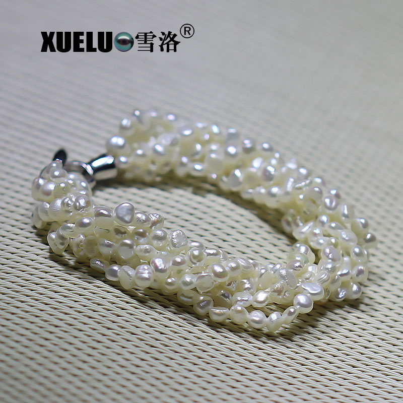 3-4mm Fashionable White Baroque Chinese Cultured Freshwater Pearl Bracelet (XL150074)