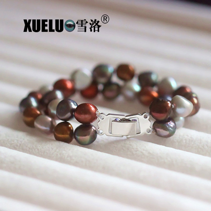 Double Strands Baroque Chinese Cultured Freshwater Pearl Bracelet (XL150093)