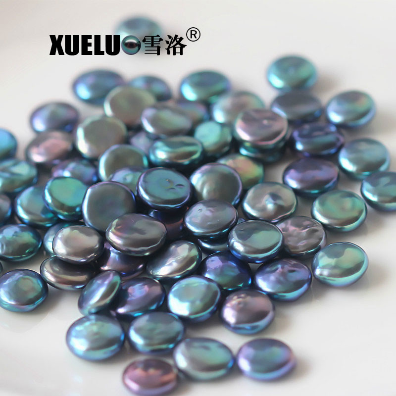 13-14mm Coin Baroque Peacock Black Freshwater Loose Pearls Beads(XL110031)