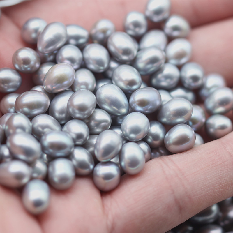 7-8mm Rice(Oval) Baroque Grey Freshwater Loose Pearls Beads(XL110058)