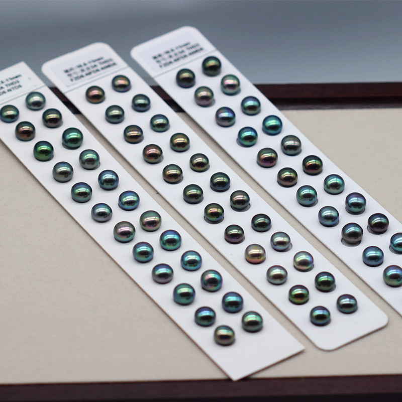 8.5-9mm Button Round Baroque Peacock Black Freshwater Loose Pearls Beads(XL110061)