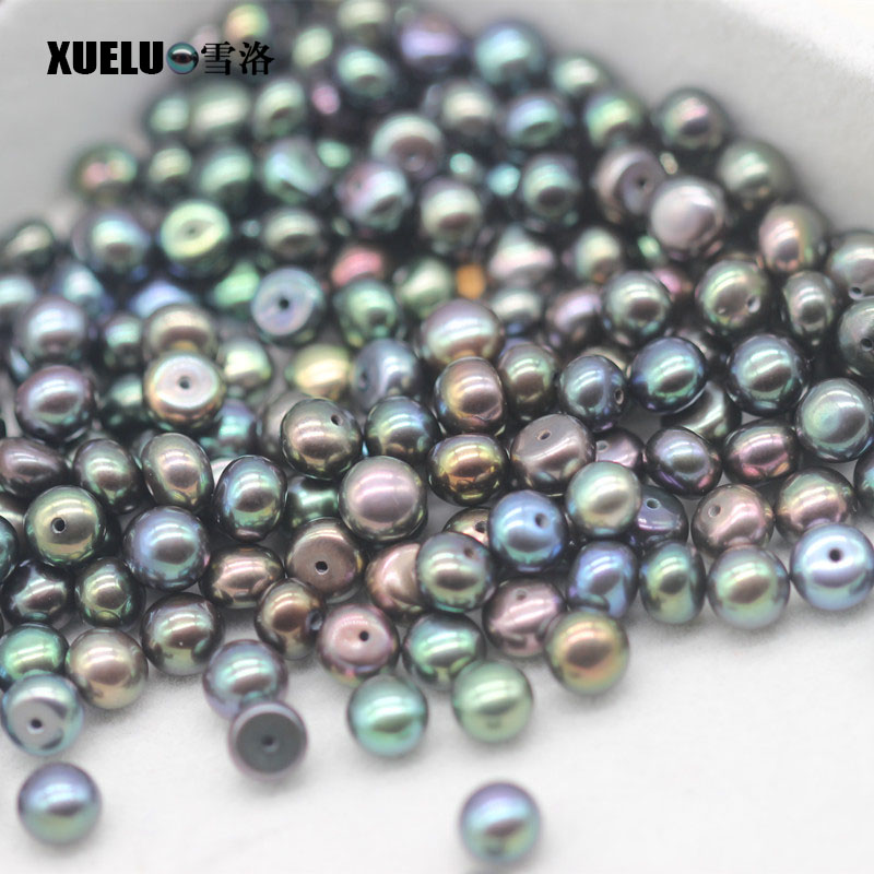  8-9mm Button Round Peacock Black Freshwater Loose Pearls Beads(XL110063)