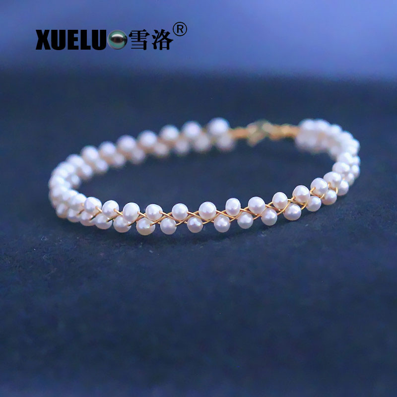 Fashion Small Round Real Natural Cultured Fresh Water Pearl Bracelet(XL150127)