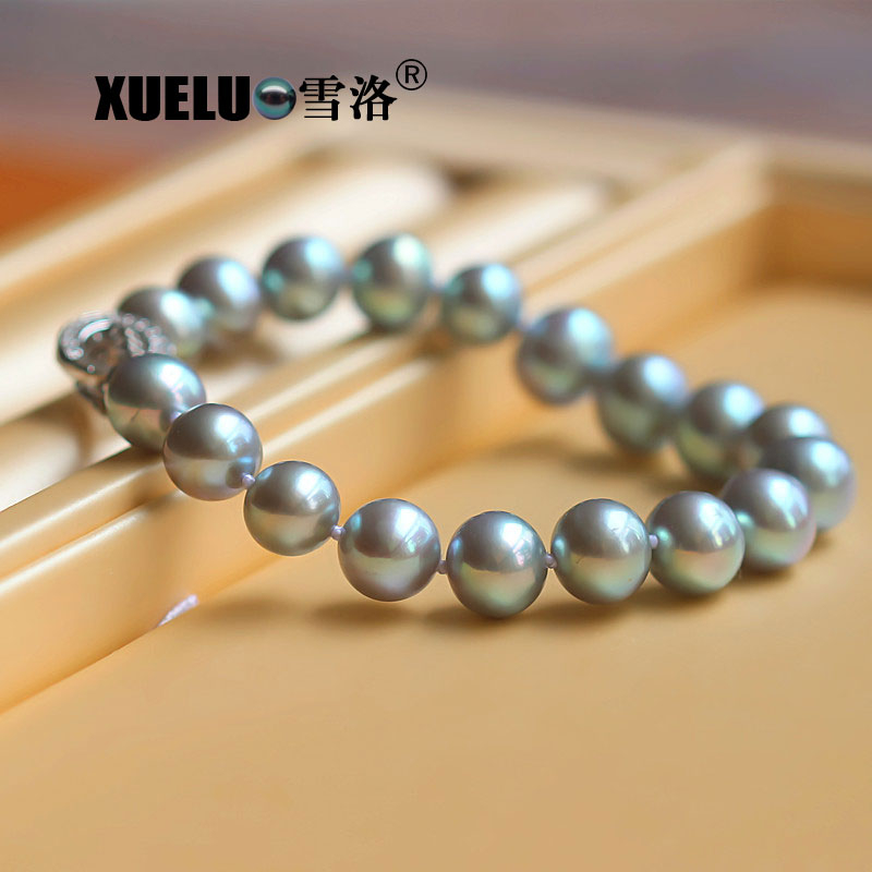 Fashion Natural Real Black Round Chinese Cultured Freshwater Pearl Bracelet (XL150107)