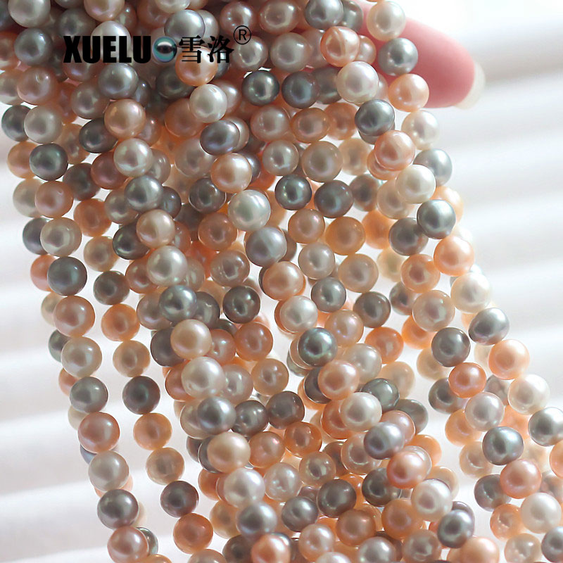 7-8mm Round Multicolor Real Natural Cultured Freshwater Pearl Strings (XL180107) 