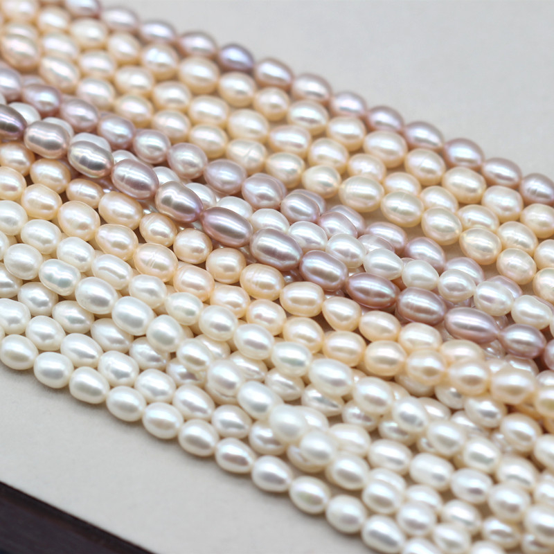  6-7mm Medium Quality Rice/Oval Shape Natural Cultured Freshwater Pearl Strings (XL180120) 