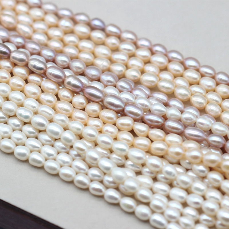  6-7mm Medium Quality Rice/Oval Shape Natural Cultured Freshwater Pearl Strings (XL180120) 