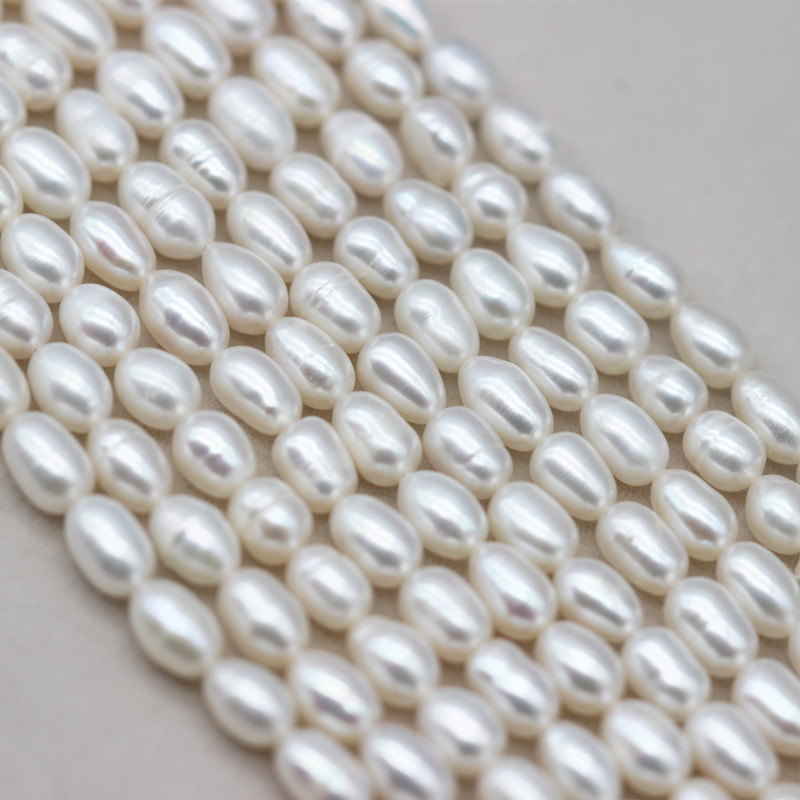  5-6mm Ringed Rice/Oval Natural Cultured Fresh Water Pearl Strings (XL180119) 