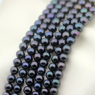  8-9mm Black Natural Round Cultured Freshwater Pearl Strings (XL180118) 