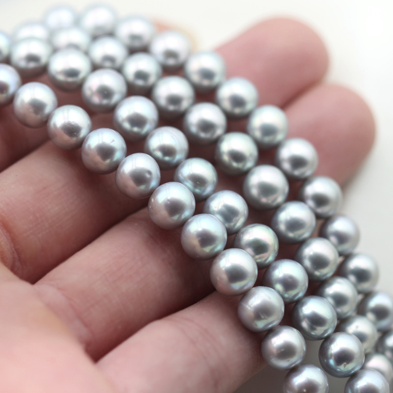 8-9mm Grey Round Cultured Genuine Freshwater Pearl Strings (XL180117) 