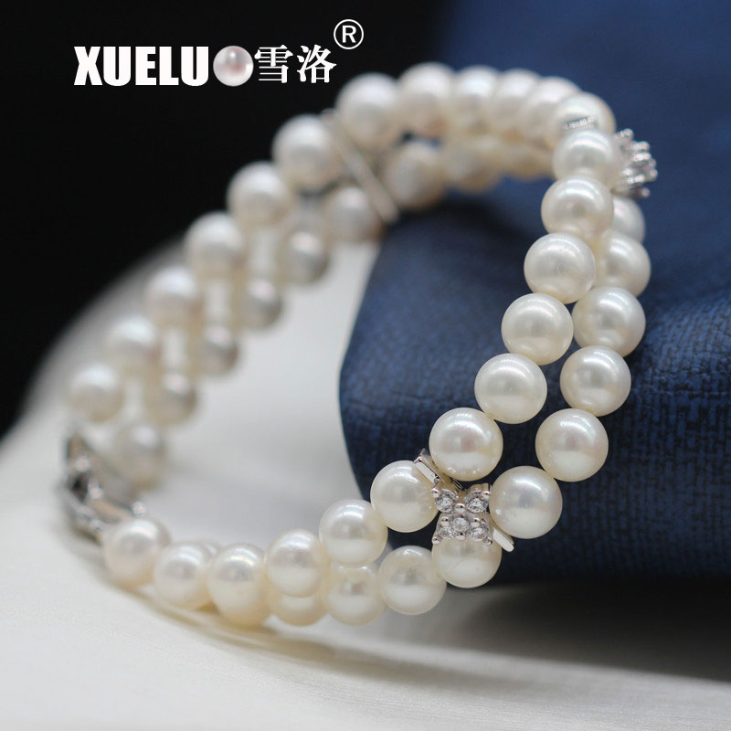Double Gorgeous Perfect Round Natural Real Cultured Freshwater Pearl Bracelet(XL150135)