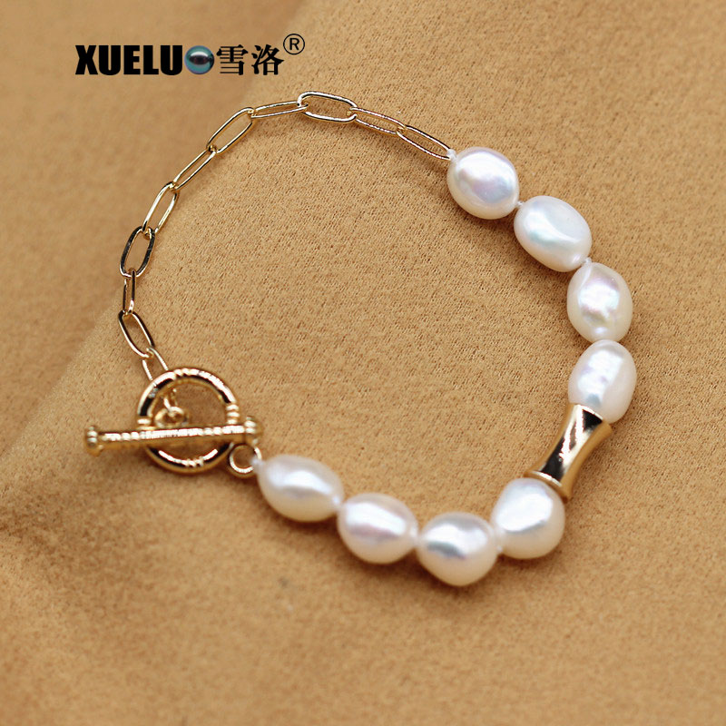 Fashionable Genuine Natural Cultured Freshwater Baroque Pearl Bracelet Jewelry Wholesale (XL150151)