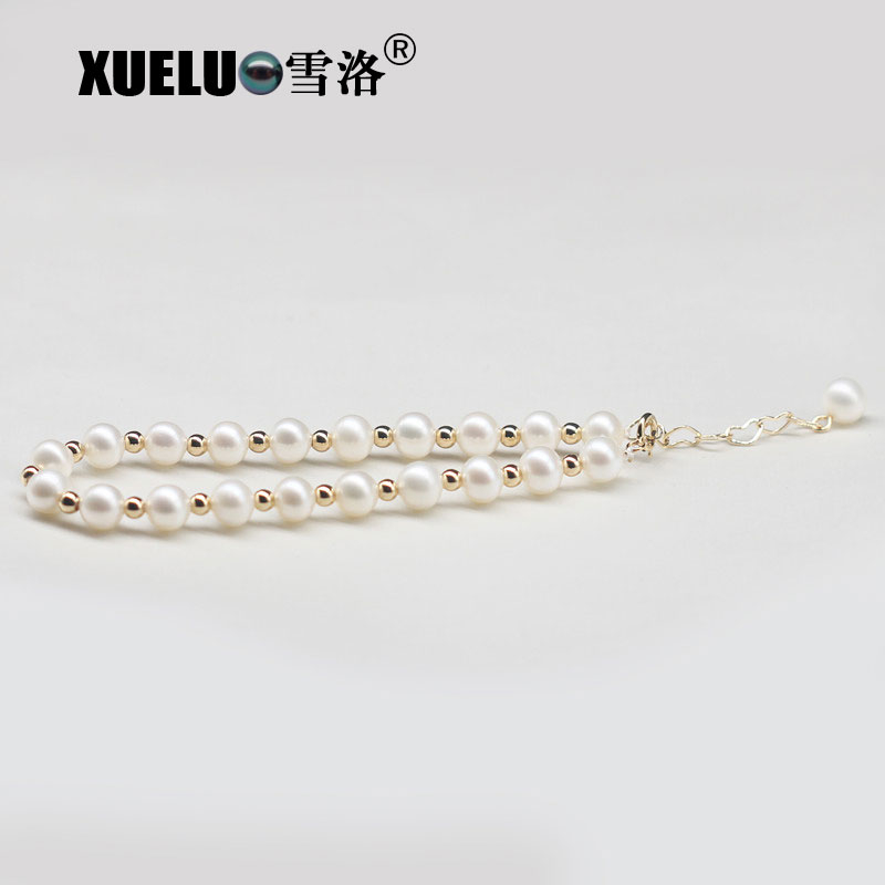 5-6mm Perfect Round Natural Genuine Cultured Fresh Water Pearl Bracelet(XL150138)