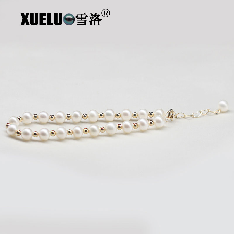 5-6mm Perfect Round Natural Genuine Cultured Fresh Water Pearl Bracelet(XL150138)