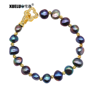 Fashion Black Baroque Genuine Cultured Freshwater Pearl Bracelet Jewelry (XL150148)