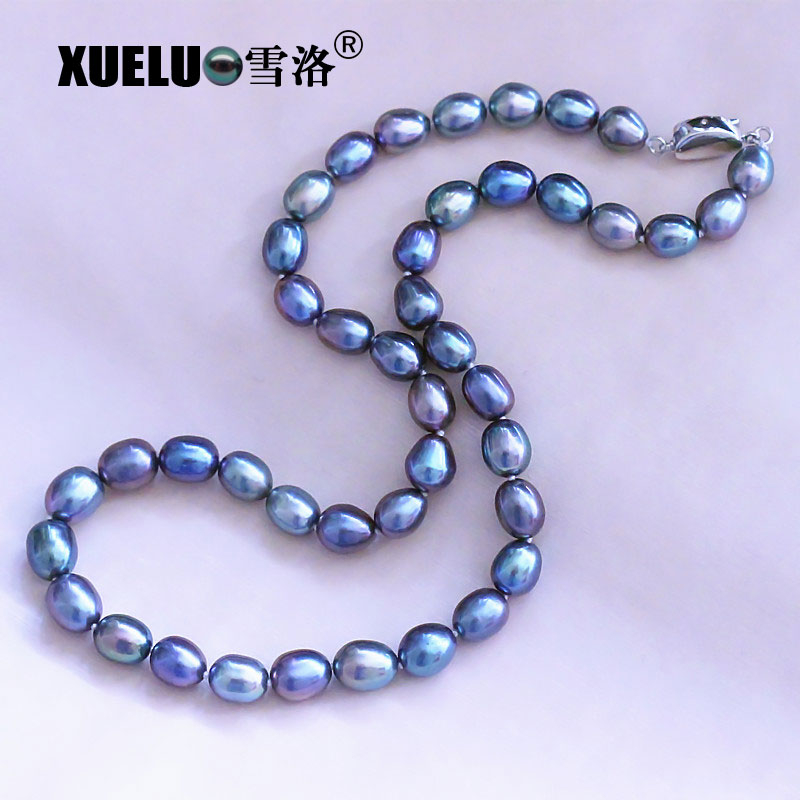 Peacock Black Oval Natural Cultured Freshwater Pearl Necklace (XL120065)