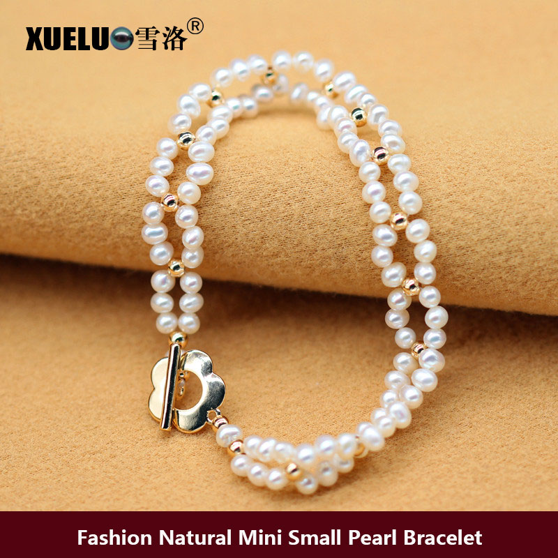 Fancy Micro Small Nearly Round Genuine Natural Cultured Freshwater Pearl Bracelet(XL150149)