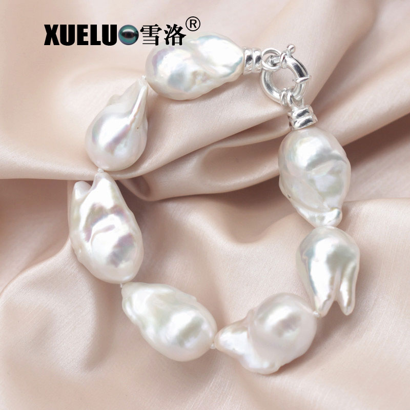 Large Nucleated Natural Cultured Freshwater Baroque Pearl Bracelet(XL150134)