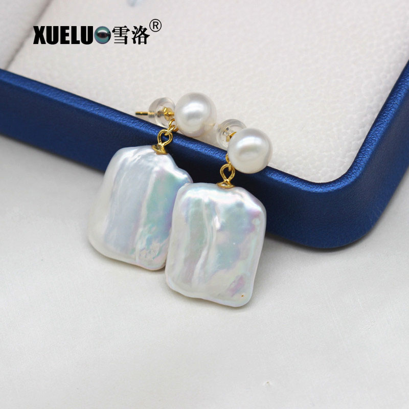 Fashion Pearl Jewelry Square Shape Chinese Cultured Freshwater Pearl Stud Earrings (XL140194)