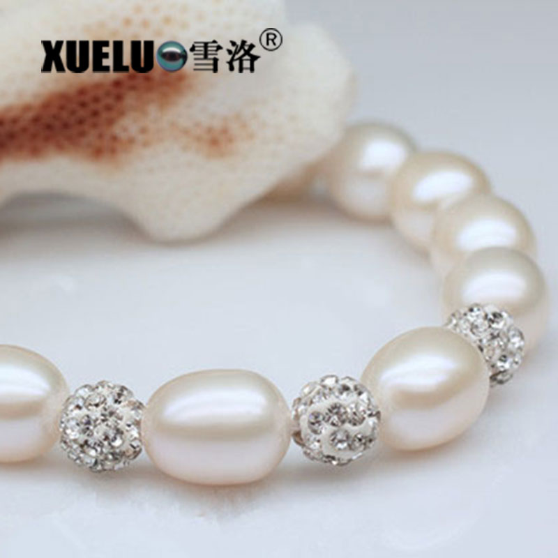 Fashion Oval Shape Natural Genuine Cultured Freshwater Pearl Bracelet(XL150017)