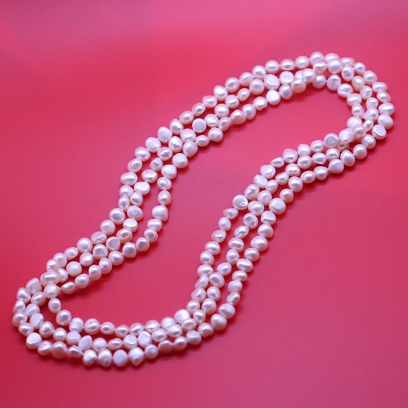 7-8mm Long Baroque White Freshwater Pearl Necklace(XL120069)