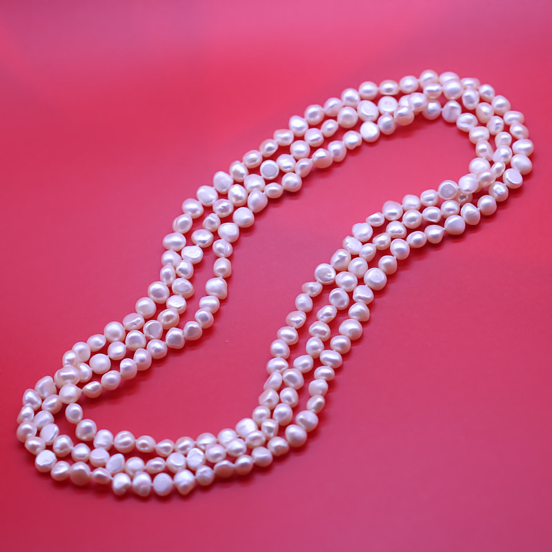 7-8mm Long Baroque White Freshwater Pearl Necklace(XL120069)